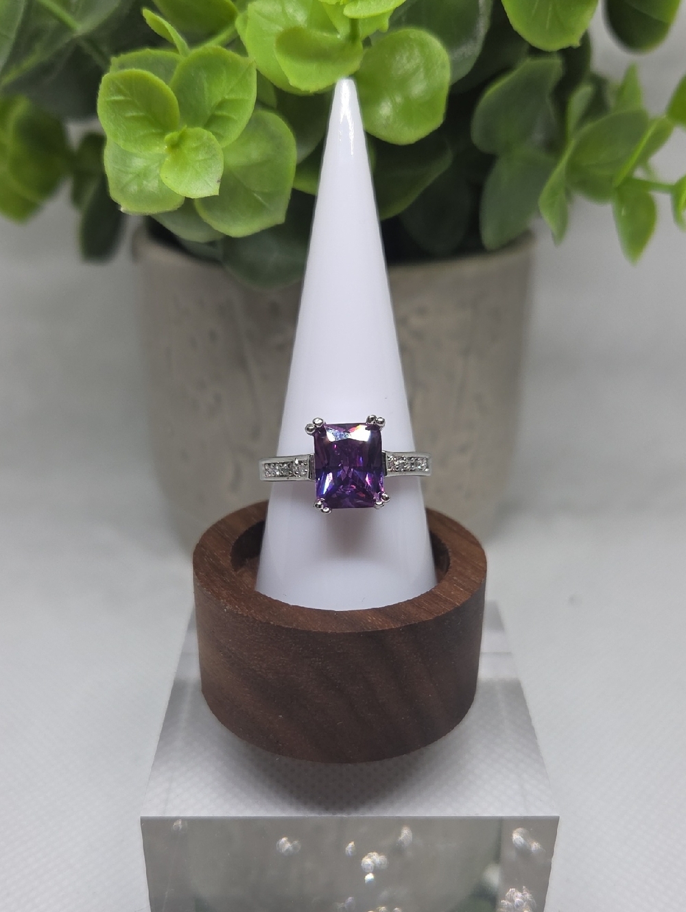 Sterling Silver Amethyst Rectangle Gemstone Ring